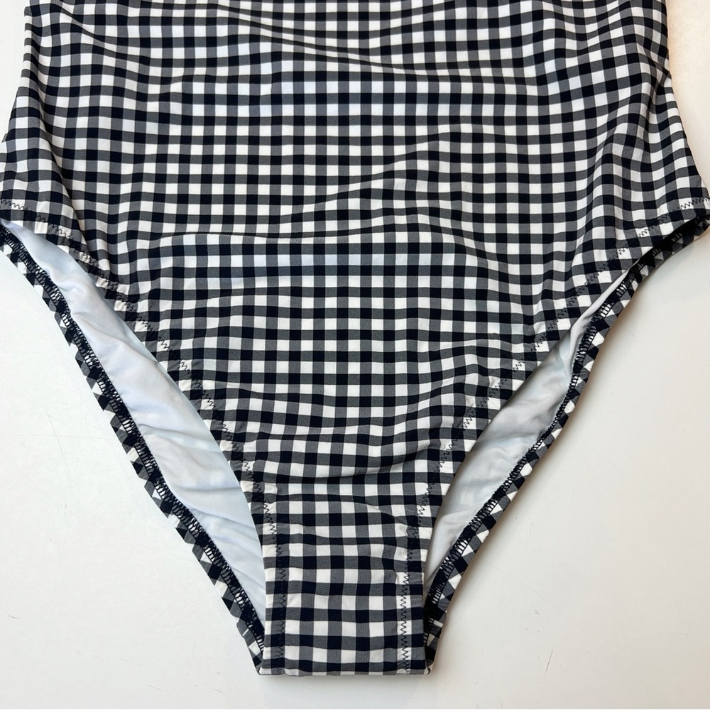✖️SOLD✖️•J.CREW•Black White Mixed Gingham One Shoulder Ruffle One Piece Swim - Picture 7 of 12